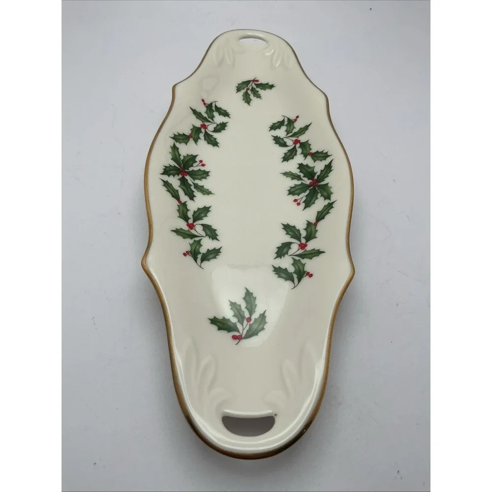 Beautiful Lenox Holiday‎ Dimension Holly Leaf Candy Dish Christmas 8.5